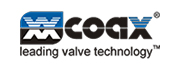 COAX Leading Valve Technology logo in blue and black color